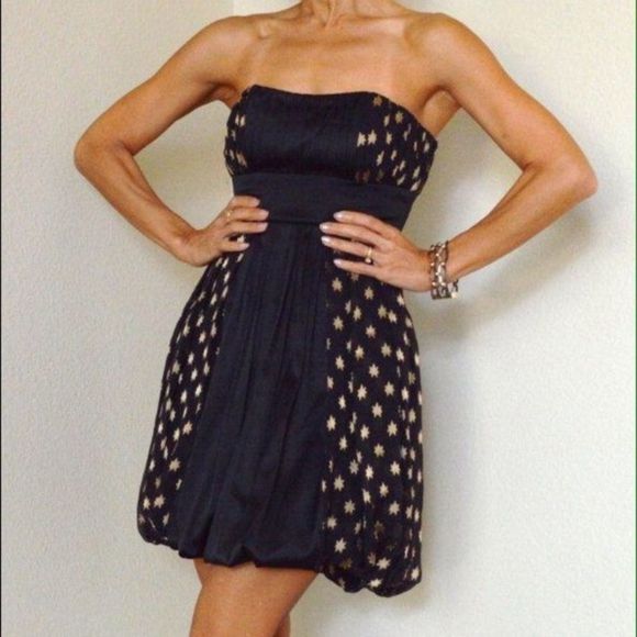 Diane Von Furstenberg Black Gold Silk Star Bubble Skirt Dress - Picture 1 of 8
